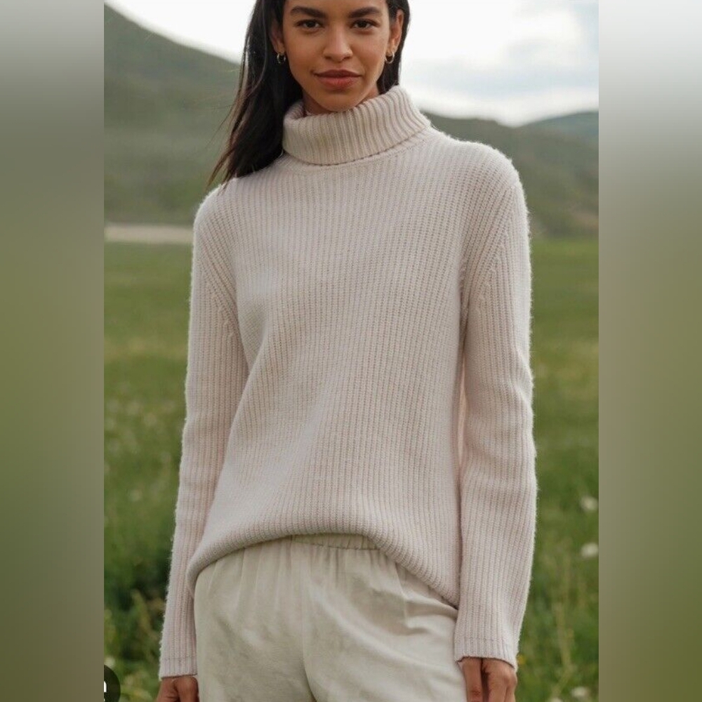 HP🎉 Jenni Kayne Cashmere Turtleneck Sweater Ivory White Oversized NWOT! - Picture 2 of 11